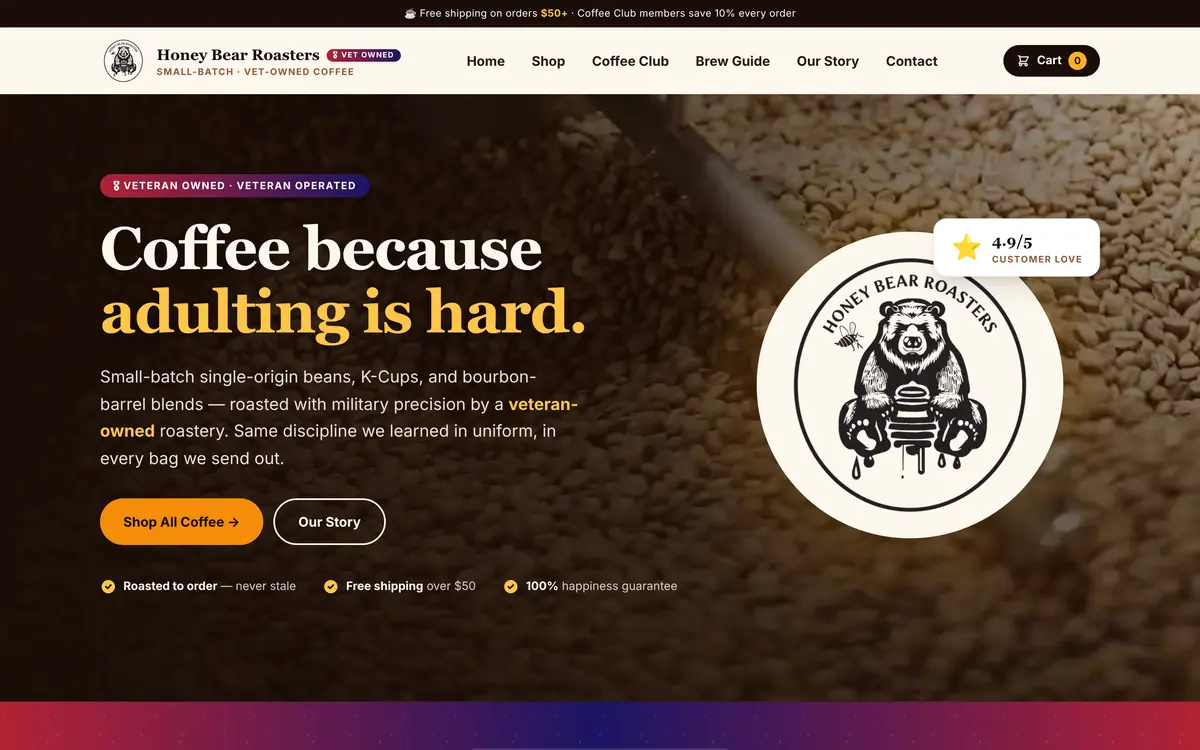 Honey Bear Roasters website screenshot