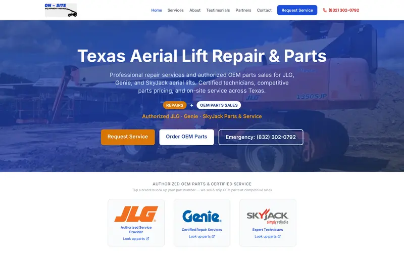On Site Equip Repair website screenshot